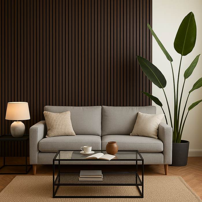 Panel Haus Smoked Oak Acoustic Slatted Wood Wall Panels- 240cm x 60cm