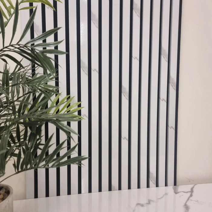Panel Haus White Marble Colour Slatted Wood Wall Panels - 240cm x 60cm