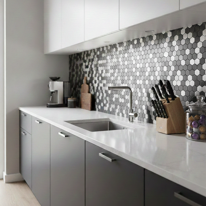 Panel Haus Self Adhesive Wall Tiles - Mini Hexagon Chrome 30cm x 30cm (10 pack)