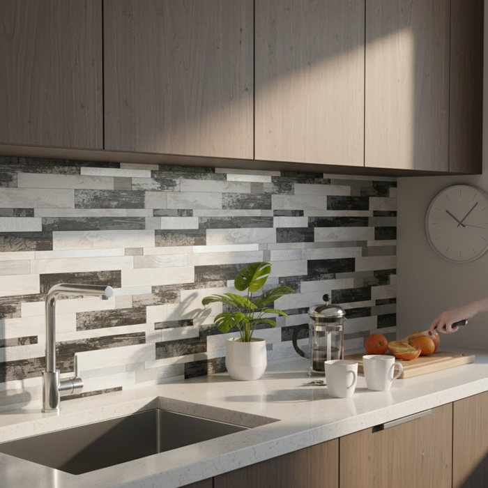 Panel Haus Self Adhesive Wall Tiles - Slate, Chrome and Washed 30cm x 30cm (10 pack)