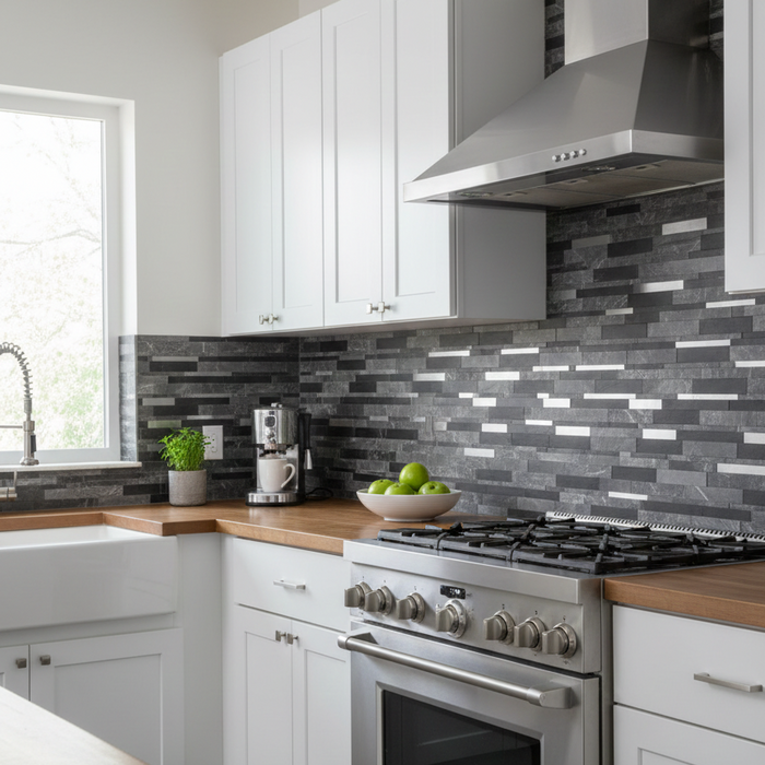 Panel Haus Self Adhesive Wall Tiles - Slate, Black and Chrome 30cm x 30cm (10 pack)