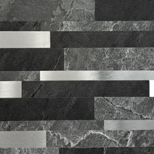 Panel Haus Self Adhesive Wall Tiles - Slate, Black and Chrome 30cm x 30cm (10 pack)
