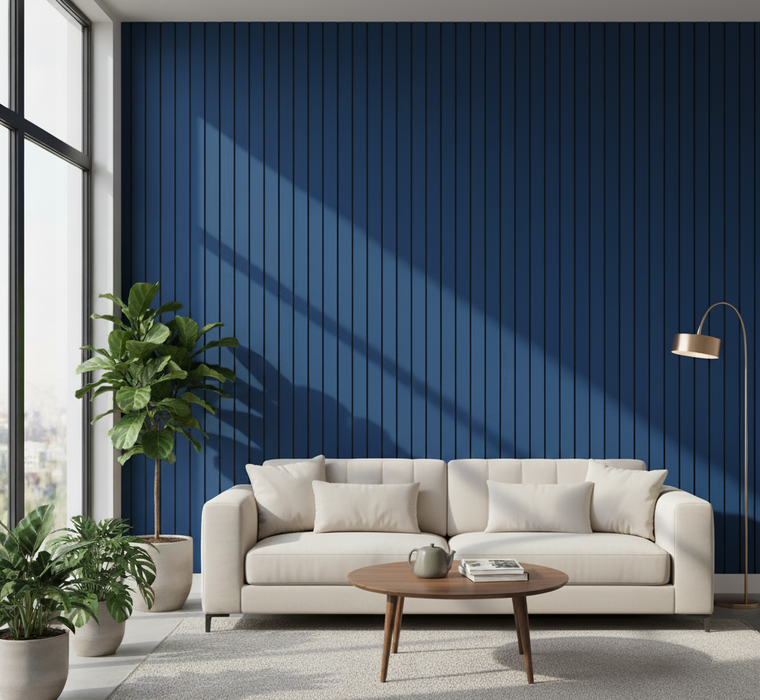Panel Haus Colour Blue Acoustic Wide Slat Wall Panel - 240cm x 30cm (2 pack)