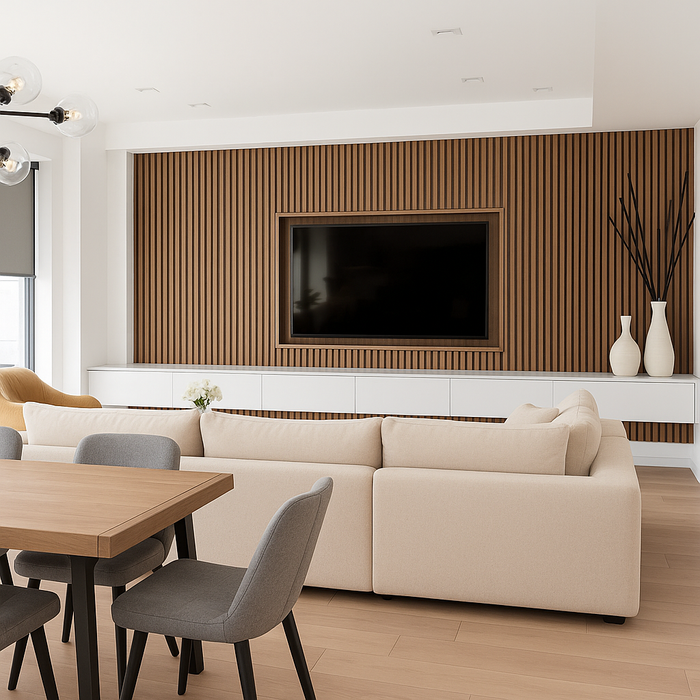 Panel Haus Walnut Acoustic Slatted Wood Wall Panels- 240cm x 60cm
