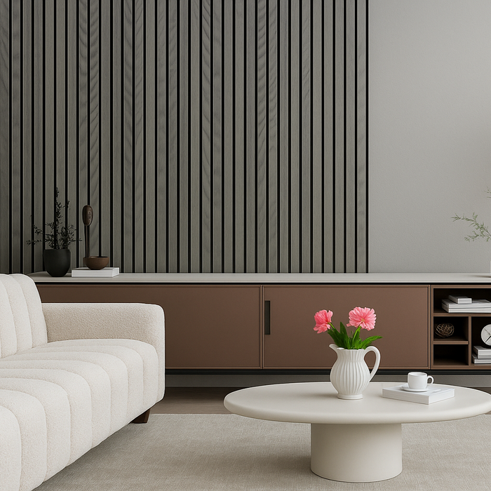 Panel Haus Grey Oak Acoustic Slatted Wood Wall Panels- 240cm x 60cm