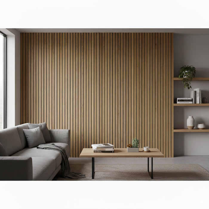 Panel Haus Oak Acoustic Wide Slatted Wood Wall Panels- 240cm x 60cm