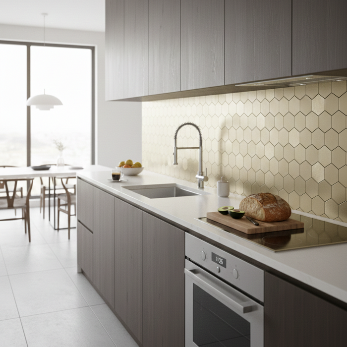 Panel Haus Self Adhesive Wall Tiles - Hexagon Gold 30cm x 30cm (10 pack)