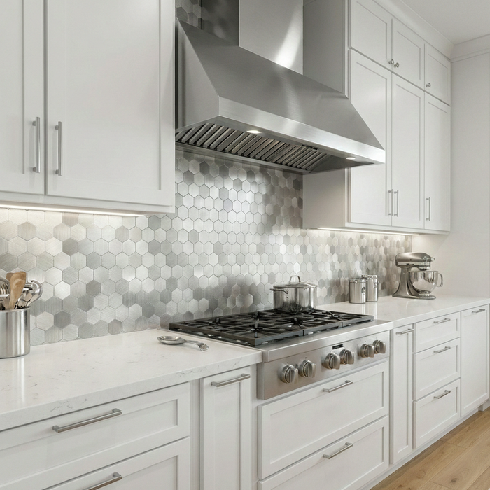 Panel Haus Self Adhesive Wall Tiles - Hexagon Chrome 30cm x 30cm (10 pack)