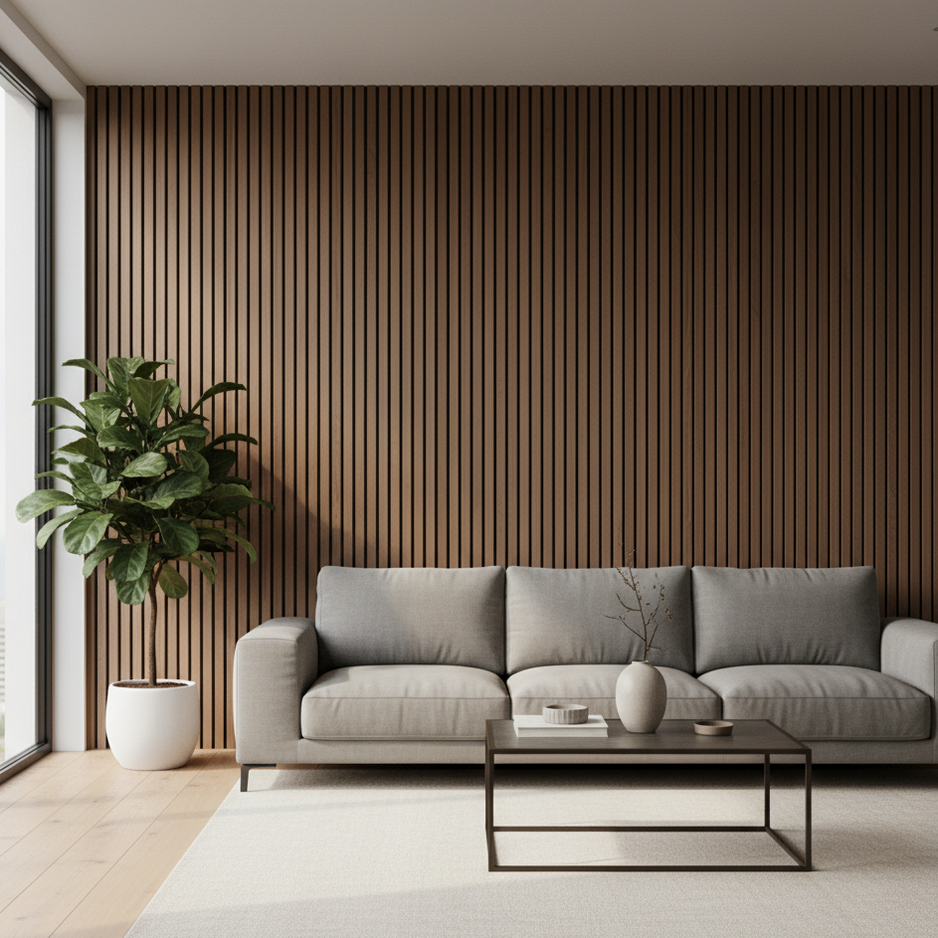 Panel Haus Premium 3-sided Wood Veneer Walnut Acoustic Slat Wall Panel