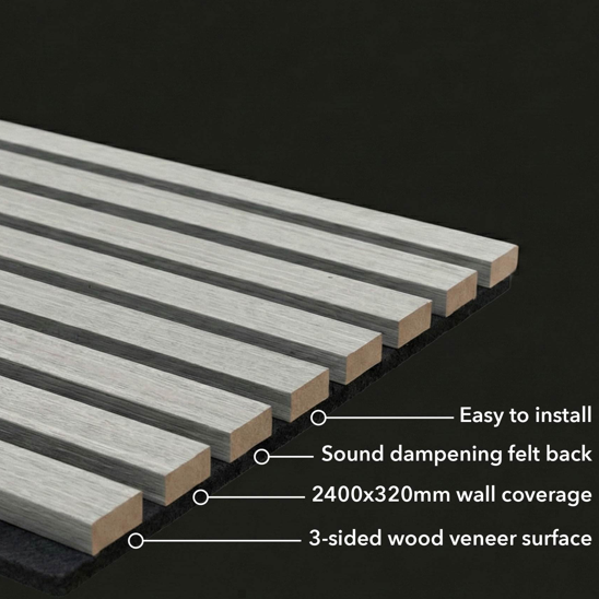 Panel Haus Colour Dove Grey Slat Wall Panel - 240cm x 32cm (2 pack)