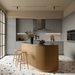 Modern kitchen with a wooden island and gray cabinets