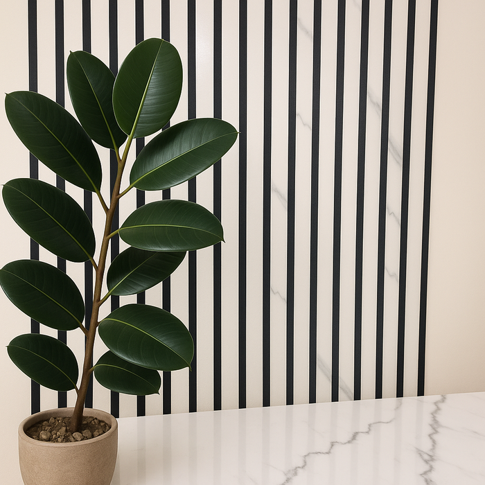 Panel Haus White Marble Colour Slatted Wood Wall Panels - 240cm x 60cm