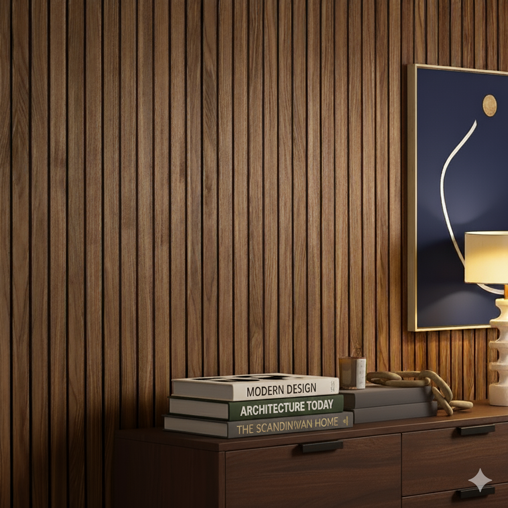 Panel Haus Premium Wide Slat 3-sided Wood Veneer Walnut Acoustic Wall